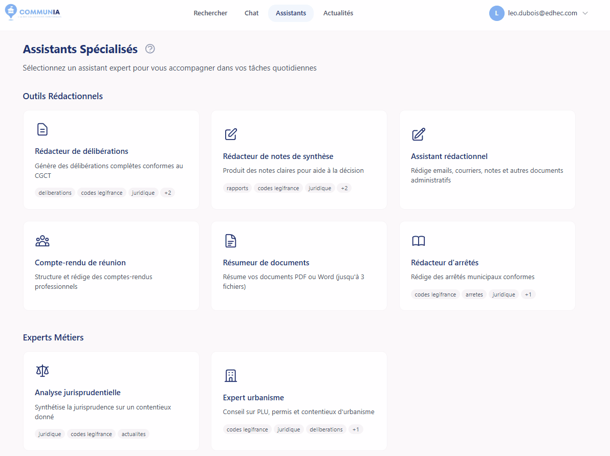 Assistants spécialisés Communia